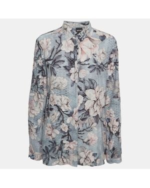 Just Cavalli Floral Print Crepe Shirt - Gray