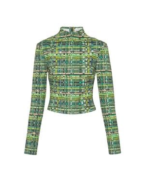 Ferragamo Technical Jersey Check Pattern Top, Brand Size Tc - Green
