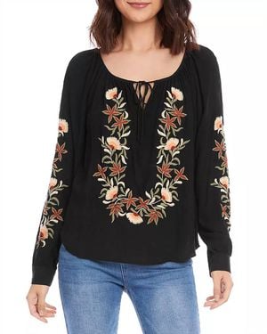 Karen Kane Embroidered Peasant Top - Black