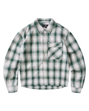 Represent Cropped Plaid Waffle Flannel Shirt - Gray