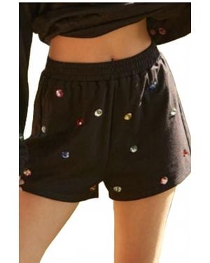 Main Strip Gem Embellished French Terry Shorts - Black