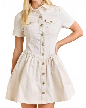 Main Strip Button-Up Mini Denim Dress - White