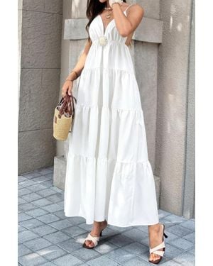 TRUEDAMES High Waist Sleeveless Open Back Full Dress - White