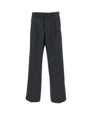 sunflower Herringbone Pleated Cotton Wool-Blend Wide-Leg Pants - Black