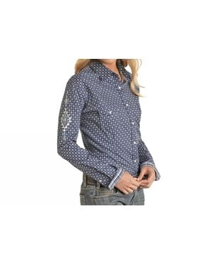 Panhandle Roughstock Ladies Long Sleeve Snap Shirt - Blue
