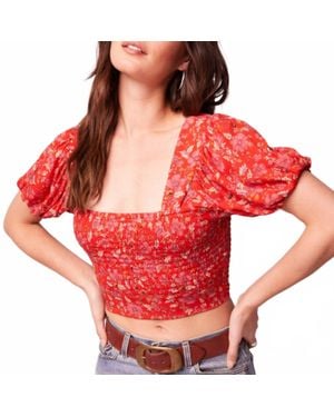 Band Of The Free Joelle Floral Smocked Cropped Blouse - Red