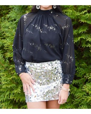 TCEC Shimmering Nights Mock Neck Top - Blue