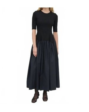 Rosetta Getty Fitted Gathered Peplum Combo Dress - Black