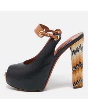 Missoni Leather Peep Toe Platform Slingback Pumps - Black