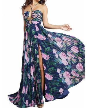 Jovani Pleated Maxi Dress - Blue