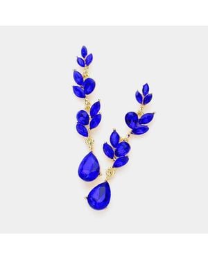 Fashnzfab Teardrop Marquise Stone Link Dangle Evening Earrings - Blue