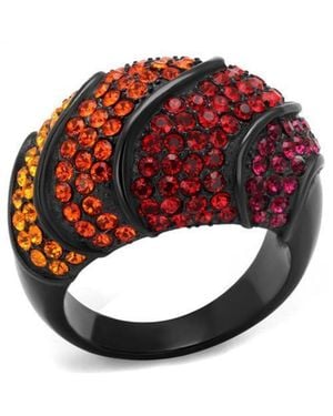 Fashnzfab Ip(Ion Plating) Stainless Steel Ring With Top Grade Crystal - Red