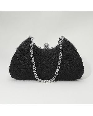 Fashnzfab Crystal Embellished Evening Clutch Bag - Black