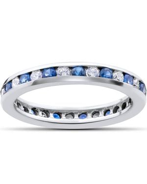 Pompeii3 1 1/2Ct Diamond & Sapphire Eternity Ring 14K Size Selectable - Blue