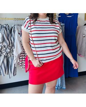 Michelle Mae Americana Stripes Open Knit Top - Red