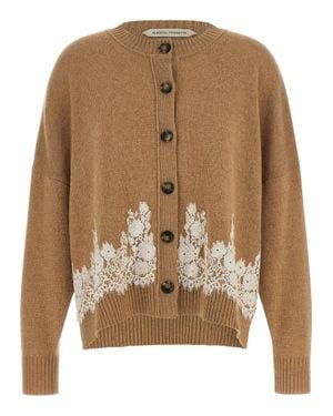 Alberta Ferretti Lace Insert Cardigan - Brown