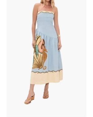 FARM Rio Souvenir Strapless Side Ties Midi Dress - Blue