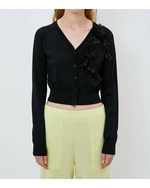 MEIMEIJ Short Length Cardigan With Fabric Flowers - Black