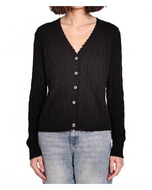 Minnie Rose Cotton Frayed Cable Cardigan Top - Black
