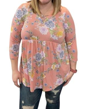 Honeyme Babydoll With Criss Cross Accents Tunic Top - Pink