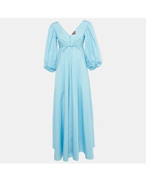 STAUD Cotton Tie -Up Detail Dew Amaretti Maxi Dress - Blue