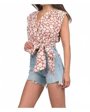 Collective Rack Daisy Print Cotton Wrap Blouse - Blue