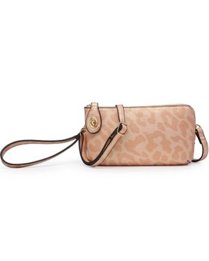 Jen & Co. Cheetah Print Crossbody Wristlet Clutch With Twist Lock Closure - Pink