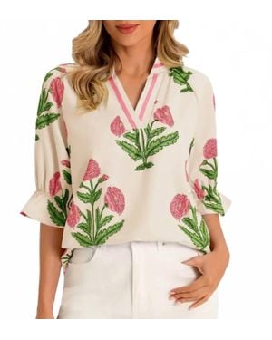 Umgee Floral Blockprint Top -Plus - Green