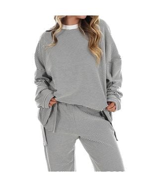 Things Between Made For More Striped Oversized Top - Gray