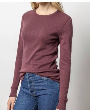 Lilla P Long Sleeve Raw Edge Crewneck Top - Purple