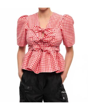 Ganni Crinkled Taffeta Tie Strap Blouse - Pink