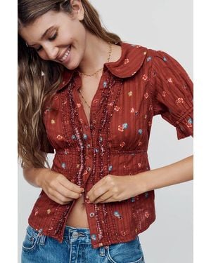 Pilcro Keira Waisted Tuxedo Blouse - Red