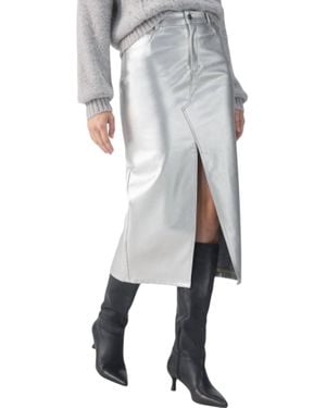 Sanctuary Leather Like Midi Skirt - Gray
