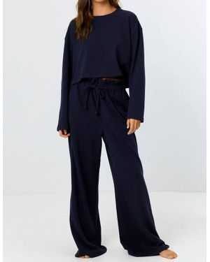 La Porte High Waisted Wide Leg Ruffle Sweatpant - Blue