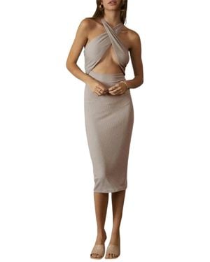 Endless Blu. Cross-Front Cutout Stretch-Modal Midi Dress - White