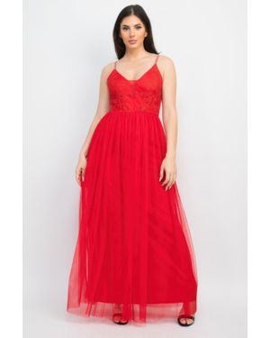 TRUEDAMES Glittered Straps Mesh Tulle Maxi Dress