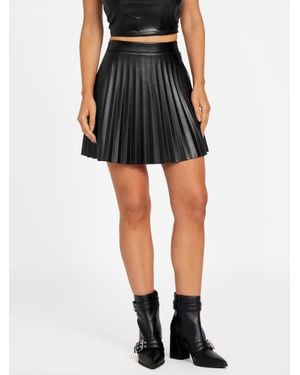 Guess Hazel Pleated Faux-Leather Mini Skirt - Black
