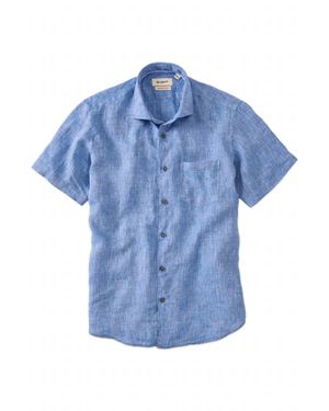 Borgo 28 Italian Linen Short Sleeve Sport Shirt - Blue