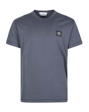 Stone Island Logo Short-Sleeve Patch Cotton T-Shirt - Blue