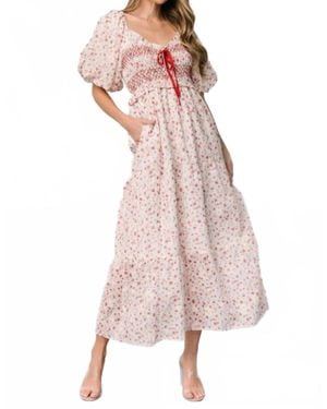 Baevely By Wellmade Molly Floral Puff Sleeve Maxi Dress - Pink