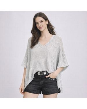 TRUEDAMES Plain Crochet Knit Beach Cover Up Poncho - Gray