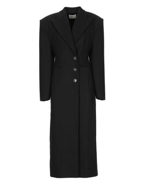 ANDAMANE Peak Lapel Tailored Wool Coat - Black