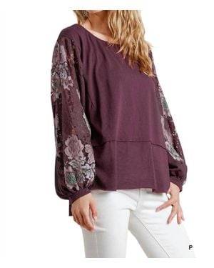 Umgee Floral Lace Sleeve Top - Purple