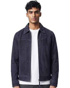 Infinity Leather Goat Suede Leather Harrington Biker Jacket - Blue