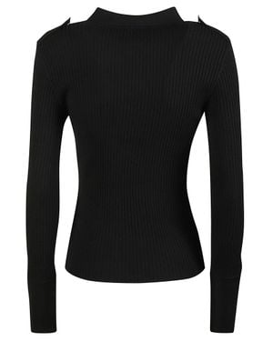 Courreges Long Sleeve Fitted Ribbed Polo Neck Sweater - Black