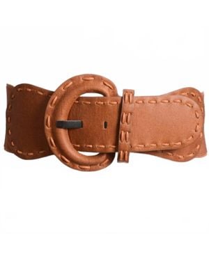 Leto Distressed Wide Stitch Elastic Belt - Brown