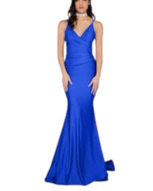 Terani Satin Fitted Prom Long Dress - Blue