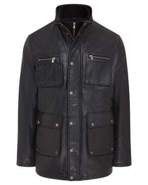 Infinity Leather Leather Military Jacket Outwear Coat - Black