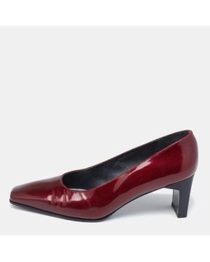 Stuart Weitzman Burgundy Printed Patent Leather Square Toe Pumps - Red