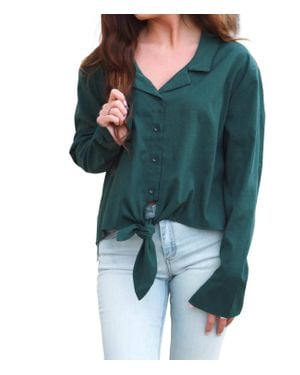 Line & Dot Long Sleeve Tie Blouse - Green